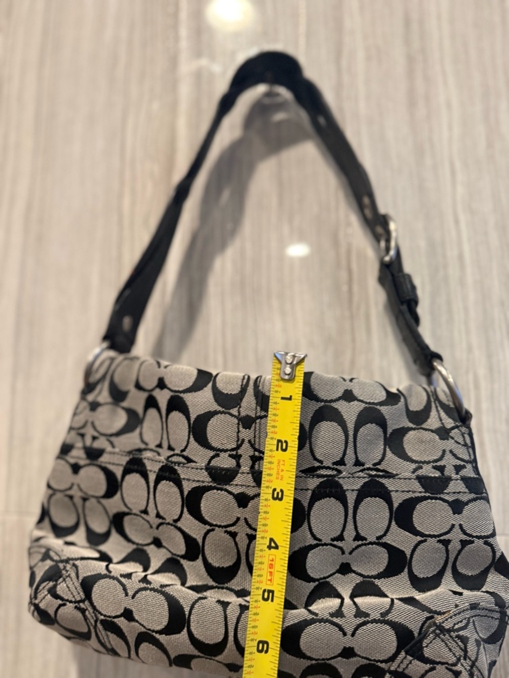 Coach Black and Gray Signature Buckle Shoulder Bag - Picture 4 of 8